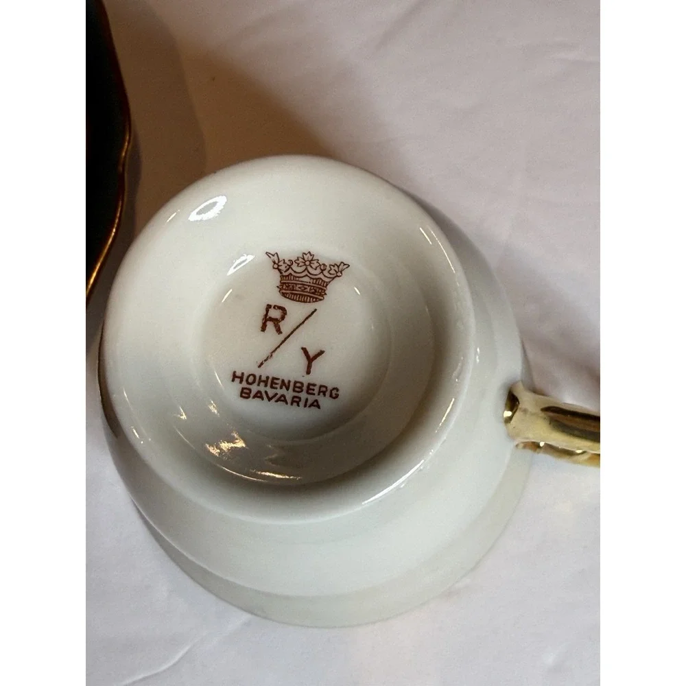 Hohenberg Bavaria Demitasse Cup & Saucer Blue Gold Trim German Porcelain
